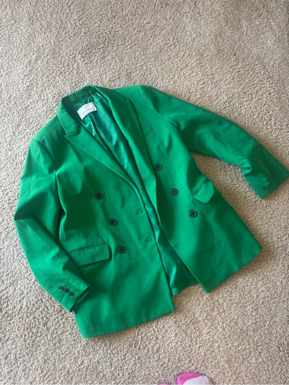 stradivarius Green Double-Breasted Blazer Jacket